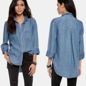 Cloth & Stone Chambray Button-down Long Tencel Pocket Shirt S